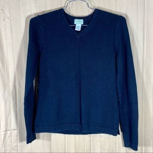 Vintage 90s L.L. Bean 100% Cotton Chunky Black V Neck Sweater Size M